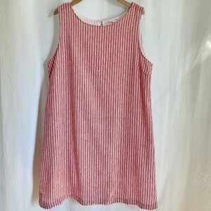 Beach Lunch Lounge Red & White Sleeveless Stripe Linen Dress